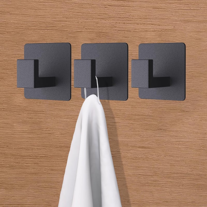 VAEHOLD 6 Pack Adhesive Towel Hooks, Heavy Duty Wall Hooks Aluminum Black Hooks for Hanging Coat, Hat, Towel, Robe, Clothes, Shower Hook for Door, Office, Kitchen, Bathroom (Black) - Image 4